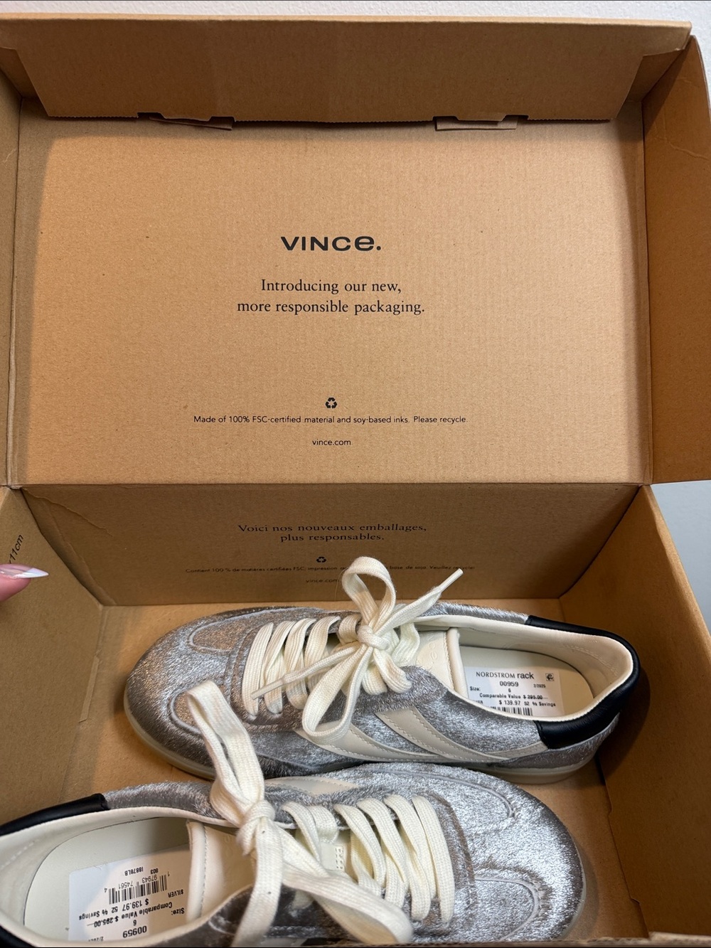Vince Silver Metallic Kids Sneakers with Cream Laces